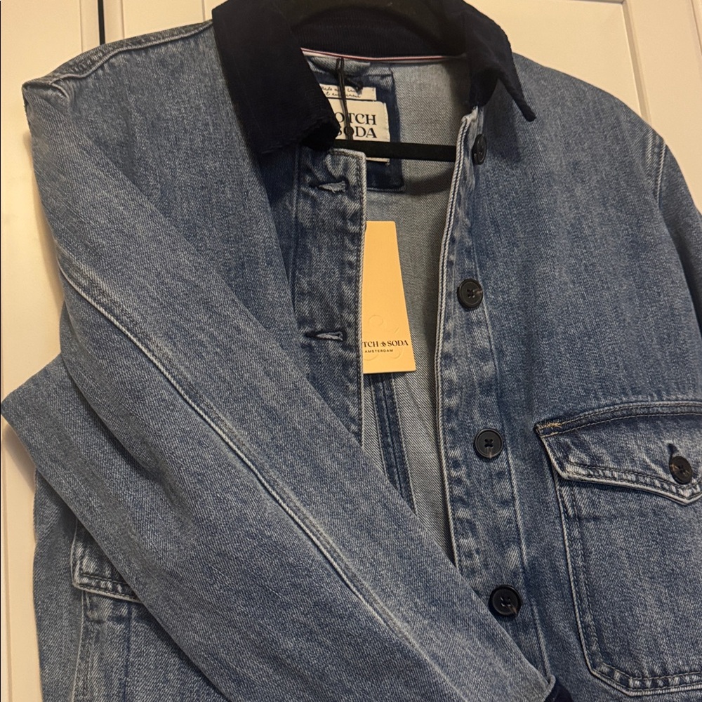 NEW🌟Scotch & Soda Chore Crop Denim Jacket with corduroy at the collar and cuffs - Picture 8 of 8